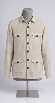 Beige Linen Shirt Collar Solid Hunter Men's Shirt