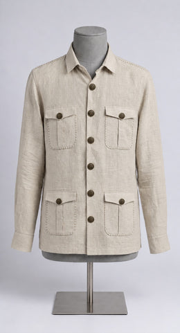 Beige Linen Shirt Collar Solid Hunter Men's Shirt