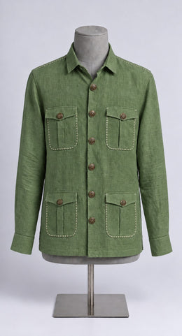 Olive Linen Green Shirt Collar Solid Hunter Men's Shirt