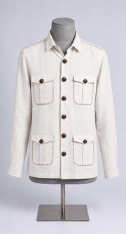 White Linen Shirt Collar Solid Hunter Men's Shirt