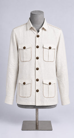 White Linen Shirt Collar Solid Hunter Men's Shirt