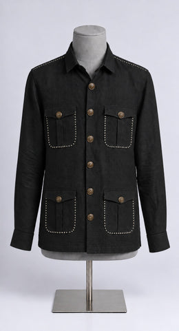 Black Linen Shirt Collar Solid Hunter Men's Shirt