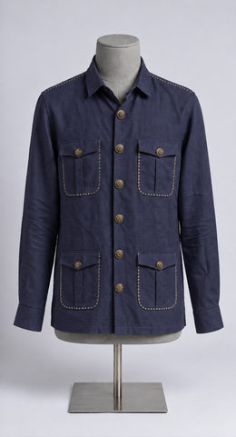 Denim Blue Linen Shirt Collar Solid Hunter Men's Shirt