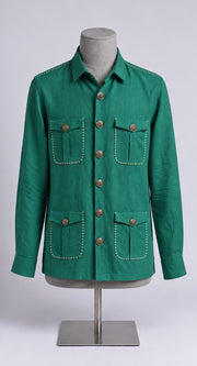 Teal Green Linen Shirt Collar Solid Hunter Men's Shirt