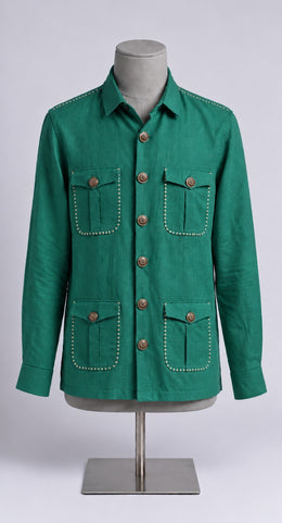 Teal Green Linen Shirt Collar Solid Hunter Men's Shirt