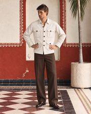 White Linen Shirt Collar Solid Hunter Men's Shirt