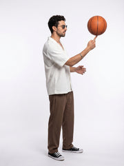 White Cuban Collar Solid Cotton Oversized Men's Shirt