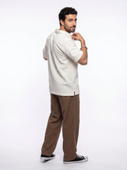 White Cuban Collar Solid Cotton Oversized Men's Shirt