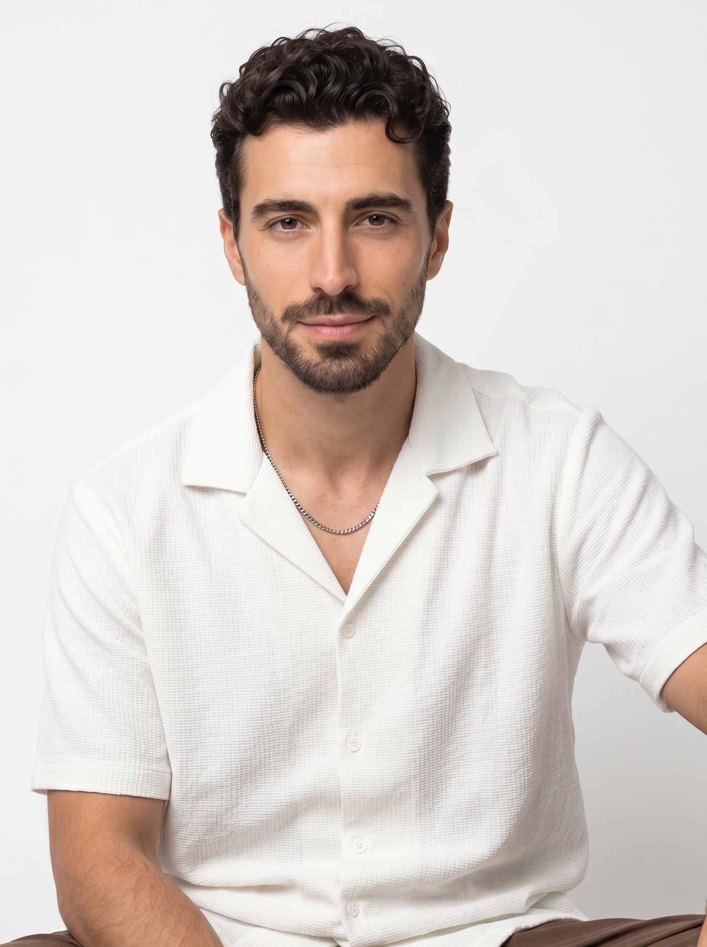 White Cuban Collar Solid Cotton Oversized Men's Shirt
