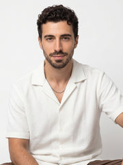 White Cuban Collar Solid Cotton Oversized Men's Shirt