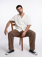 White Cuban Collar Solid Cotton Oversized Men's Shirt
