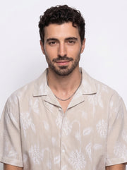 Brown Floral Stripes Print Cuban Collar Handloom Cotton Oversized Men's Shirt
