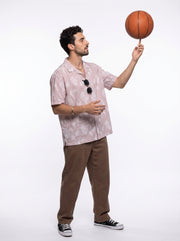 Rust Floral Striped Cuban Collar Handloom Cotton Oversized Men's Shirt