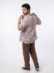 Rust Floral Striped Cuban Collar Handloom Cotton Oversized Men's Shirt