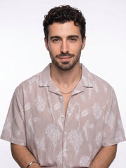 Rust Floral Striped Cuban Collar Handloom Cotton Oversized Men's Shirt
