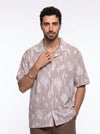 Rust Floral Striped Cuban Collar Handloom Cotton Oversized Men's Shirt