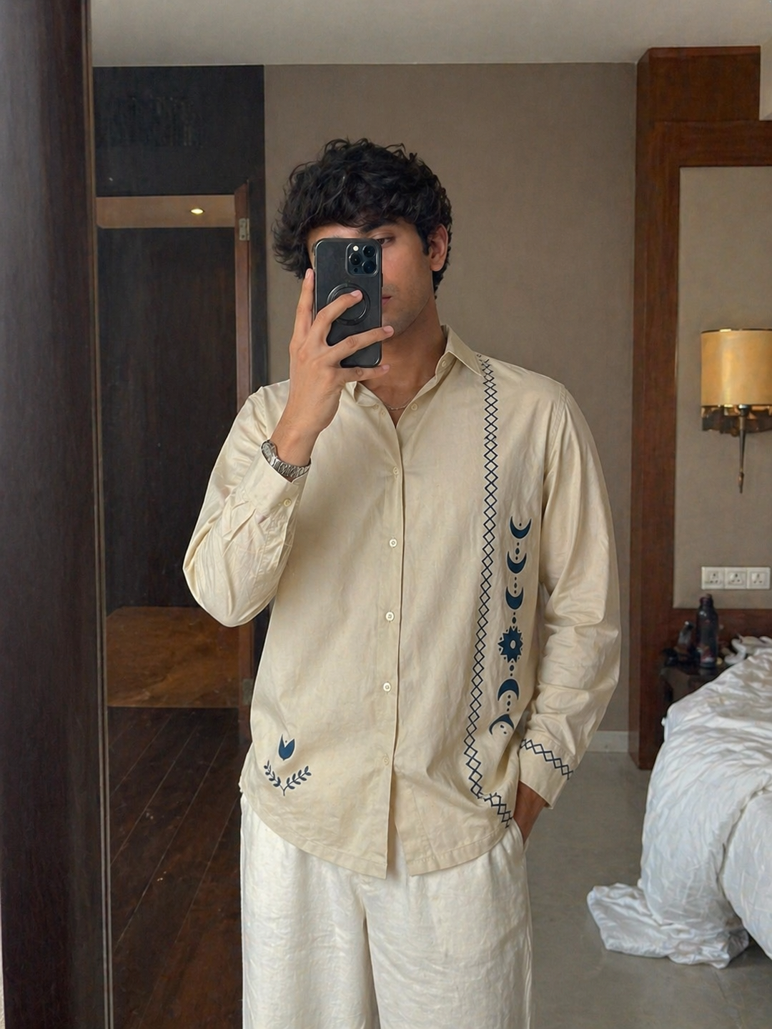 Printed Full Sleeve Shirt with Minimal Ethnic Motifs